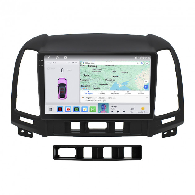 Штатная магнитола Lesko для Hyundai Santa Fe II 2005-2010 экран 9" 4/64 QLED CarPlay 4G Wi-Fi GPS 360 Prime