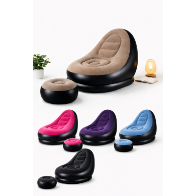 Надувной диван с пуфом Air Sofa / Надувное велюровое кресло с пуфиком+насос