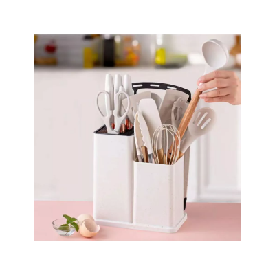 Набор кухонных принадлежностей 19 предметов с двойной подставкой доской набором ножей ZP-0102  Белый