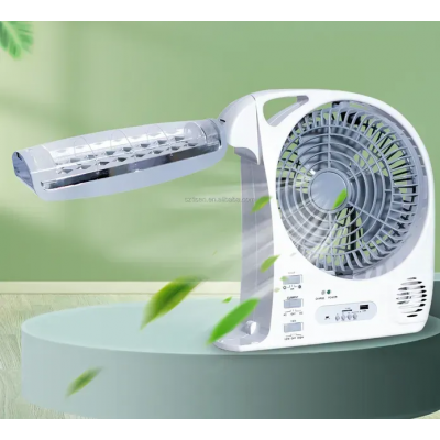 Вентилятор портативный (GD-8028/N283) 6в1 (8", LED лампа, радио, солнечная панель, 2 скорости, 10Вт, Bluetooth, USB, 3.2V/5500 мАч)