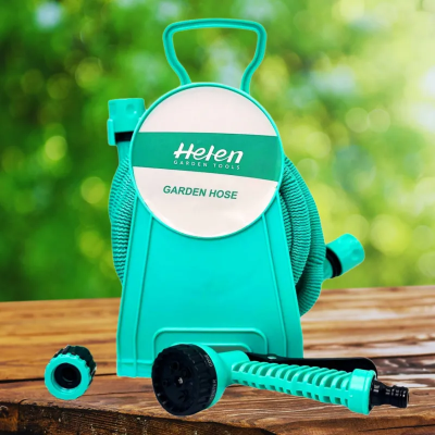 Шланг поливочный 10м с катушкой и распылителем с 7 режимами Helen Garden Tools растягивающийся шланг садовый