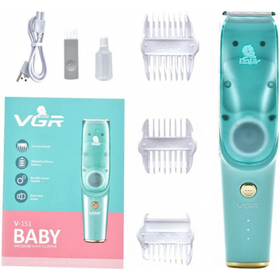 Машинка для стрижки детей и младенцев VGR Baby V-151, Беспроводной триммер 3 насадки с вытяжкой