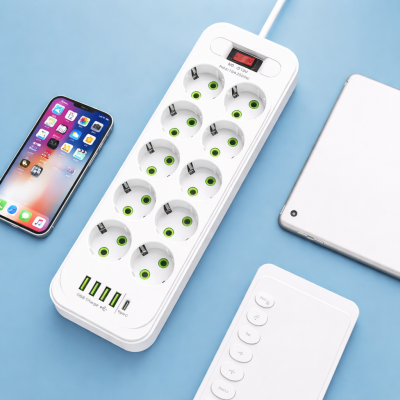 Удлинитель-переноска D10 10×220В+ 4×USB+ 1×Type-C 2500W 5 метров