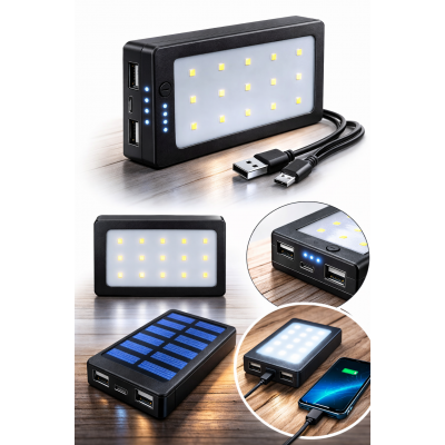 Солнечный Power Bank Solar 30000 mAh / Повербанк Solar 2xUSB с фонарком