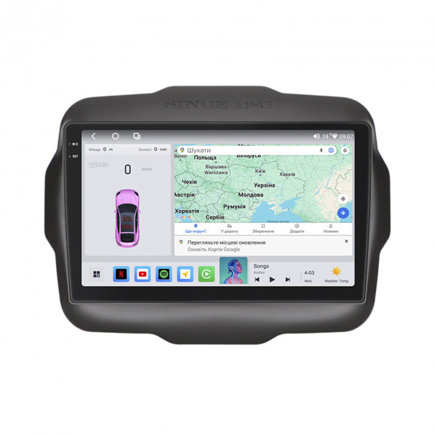 Штатная магнитола Lesko для Jeep Renegade I Рестайлинг 2018-н.в. экран 9" 4/64 QLED CarPlay 4G Wi-Fi GPS 360 Prime