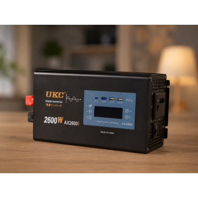Преобразователь AC/DC 2600W AX Sine с чистым синусом / Преобразователь напряжения с чистым синусом, дисплеем и выходами: 3 x USB, 1 x Type-C / Инвертор автомобильный