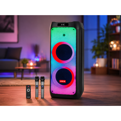 Портативная акустика ZXX-5590 100Вт / Bluetooth Колонка 88х32х32см / Аккумуляторная, акустическая система / Караокая колонка с подсветкой + 2 микрофона