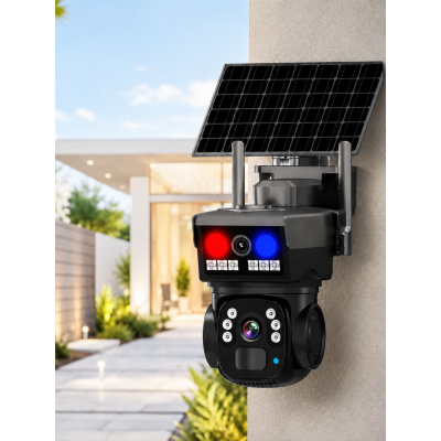 Уличная IP-камера 4G 2 независимые объективы 2MP+2MP / Автономная 4G камера на солнечной панели с двойным датчиком движения V360 Pro