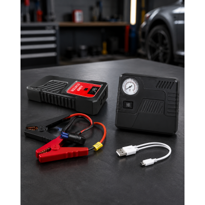 Автомобильное пусковое устройство для аккумулятора JUMP STARTER 69800mah + Компрессор / Пусковое устройство для авто / Бустер