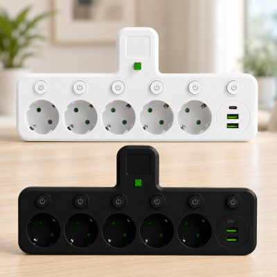 Сетевой фильтр 5 розеток + USB/адаптер на 5 розеток + USB с индивидуальными кнопками и LED-подсветкой
