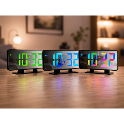 Часы VST 888H RGB с датчиком температуры / Часы электронные настольные с зеркальным дисплеем / Зеркальные LED часы с будильником