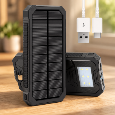 Павербанк Solar 50000 mAh / Портативный аккумулятор / Солнечный повербанк с фонариком