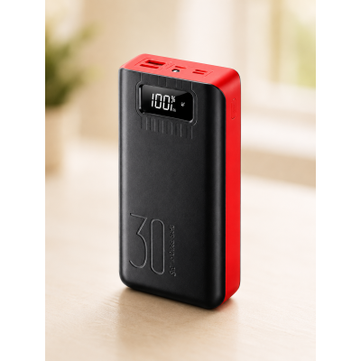 Портативный павербанк 30000 mAh / Зарядное устройство 5 портов 2xUSB Type-C Lightning Micro-USB / Павербанк для телефона с фонариком