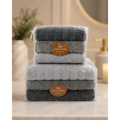 Микро Cotton набор полотенец для лица и тела Серый / Набор махровых полотенец, 6 шт