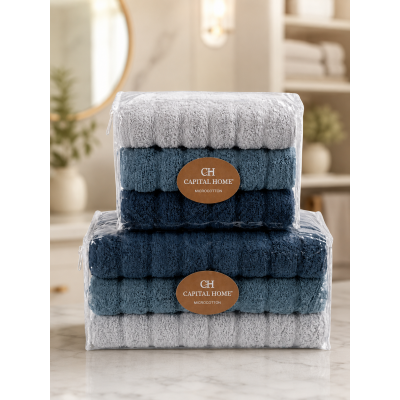 Микро Cotton набор полотенец для лица и тела Синий  / Набор махровых полотенец, 6 шт