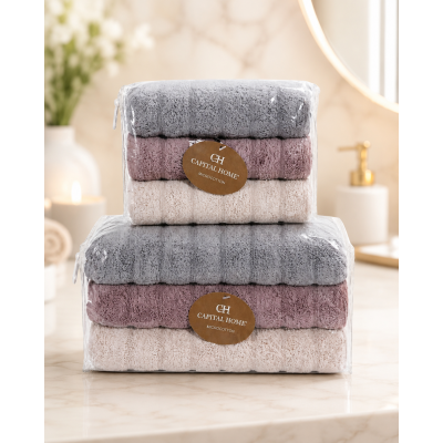 Микро Cotton набор полотенец для лица и тела Сиреневый / Набор махровых полотенец, 6 шт