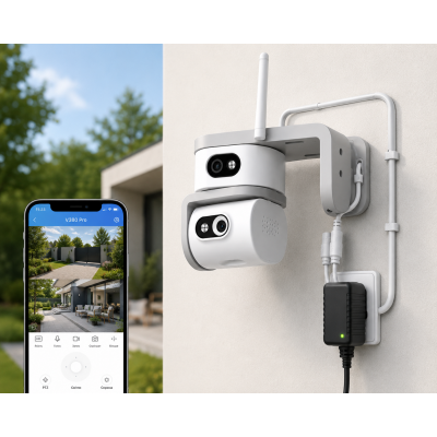 Уличная камера SmartHD Ai08+ 4G / Камера видеонаблюдения V380pro / Поворотная камера с двумя объективами