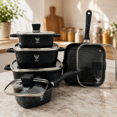 Черный набор посуды с гранитным антипригарным покрытием Top Kitchen TK-00205 10 предметов