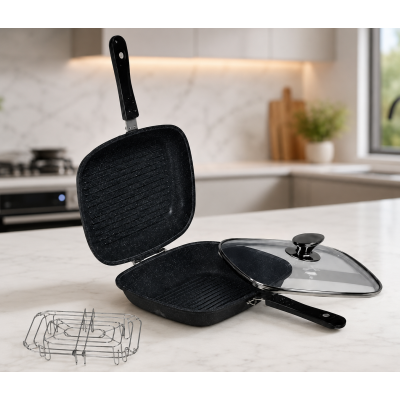 Сковорода-гриль двухсторонняя Top Kitchen TK00097 с решеткой и крышкой 28×22 см