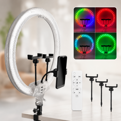 Кольцевая лампа 45 см RGB RD-18 Crystal Diamond Lamp / Двухсторонняя цветная лампа для селфи / Лампа блогера