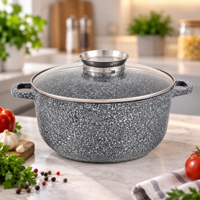 Котел UNIQUE UN-5217 5.5л / Котел 26*12см, круглый, гранитный / Кастрюля-котел с крышкой