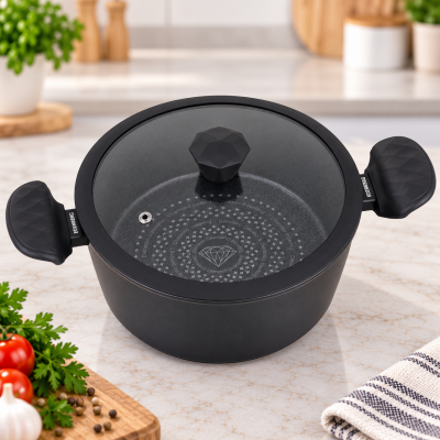 Кастрюля EDENBERG EB-3487 5.1л / Котел с алмазным антипригарным покрытием и крышкой / Котел-кастрюля