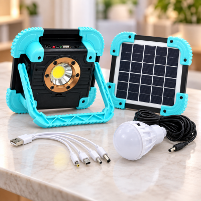 Светодиодный фонарь с солнечной зарядкой Junai JA-2004 + LED лампа JA-399 / Кемпирговый фонарь