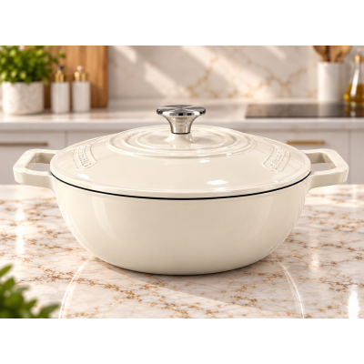 Кастрюля чугунная эмалированная White / Сотейник 26 см / Котел-кастрюля 2.6 л