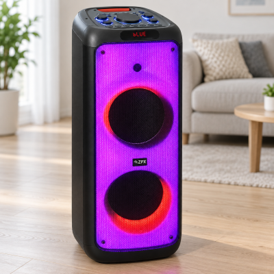 Аккумуляторная портативная колонка ZPX ZX-7789 800 Вт 2×10” + беспроводной микрофон