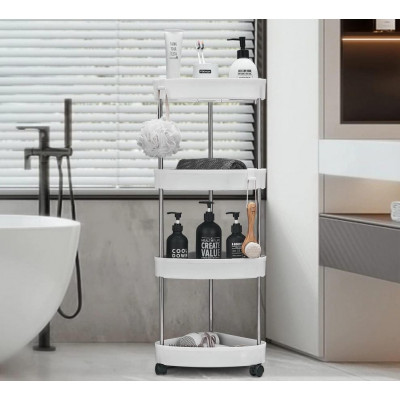 Угловой стеллаж для ванной комнаты 4 яруса, на колесиках (85х28х22см),Corner storage rack