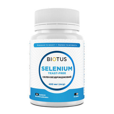 Селен, Selenium, Biotus, без дріжджів, 400 мкг, 60 капсул