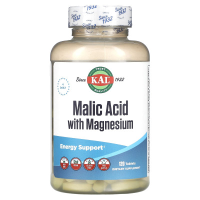 Яблучна кислота, Malic Acid, KAL, з магнієм, 120 таблеток