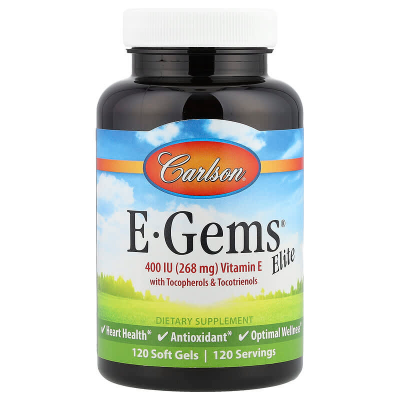 Вітамін Е, E-Gems, Elite, Vitamin E, Carlson, з токоферолами та токотрієнолами, 120 гелевих капсул