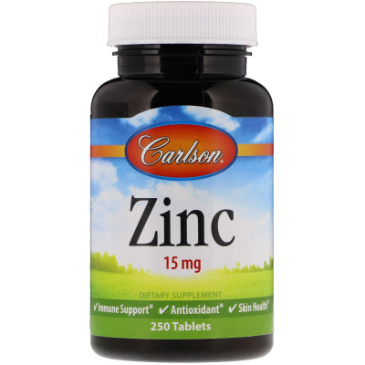 Цинк, Zinc, Carlson, 15 мг, 250 таблеток