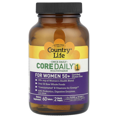 Вітаміни для жінок 50+, Core Daily-1 Multivitamins, Country Life, 1 в день, 60 таблеток