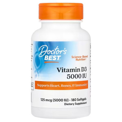 Вітамін D3, Vitamin D3, Doctor's Best, 125 мкг (5000 МО), 180 капсул