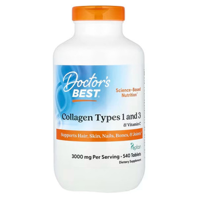 Колаген 1 і 3 типу, Collagen Types 1 and 3 & Vitamin C, Doctor's Best, з вітаміном С, 540 таблеток