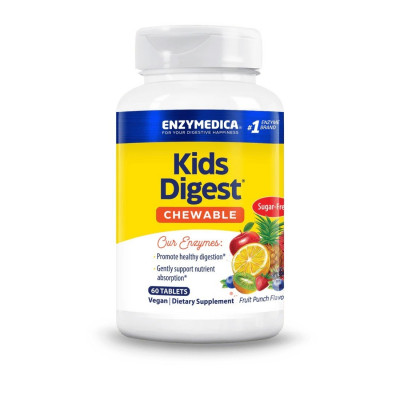 Ферменти для травлення для дітей, Kids Digest, Enzymedica, фруктовий смак, для веганів, 60 жувальних таблеток