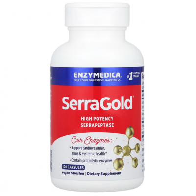 Протеолітичні ферменти, SerraGold, Enzymedica, серрапептаза для серця, 120 капсул