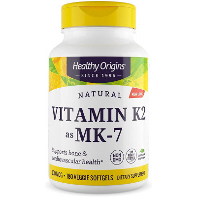 Вітамін K2 у формі MK7, Vitamin K2 як MK-7, Healthy Origins, 100 мкг, 180 вегетаріанських м'яких капсул