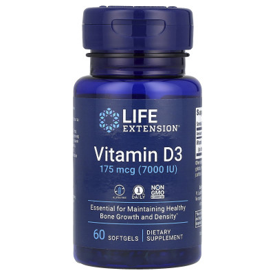 Вітамін D3, Vitamin D3, Life Extension, 175 мкг (7000 МО), 60 гелевих капсул