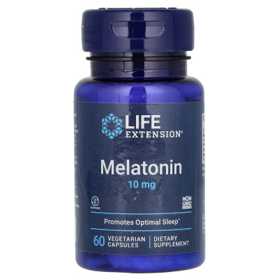 Мелатонін, Melatonin, Life Extension, 10 мг, 60 капсул