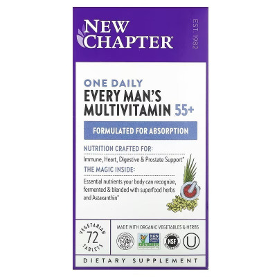 Мультивітамінний комплекс для чоловіків 55+, Every Man's One Daily 55+ Multivitamin, New Chapter, 1 на день, 72 вегетаріанські таблетки
