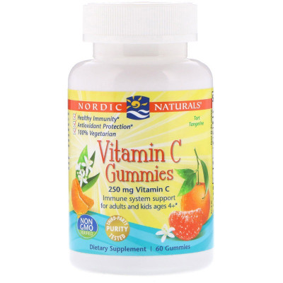 Вітамін С жувальний, Vitamin C Gummies, Nordic Naturals, мандарин, 250 мг, 60 цукерок