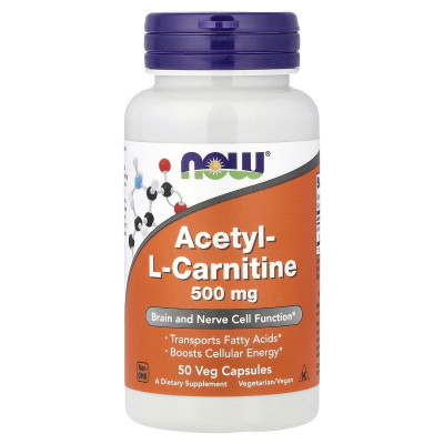 Ацетил L-карнітин, Acetyl-L-Carnitine, Now Foods, 500 мг, 50 вегетаріанських капсул