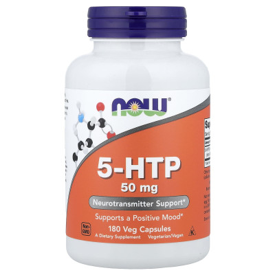 5-HTP, 5-гідрокситриптофан, 5-HTP, Now Foods, 50 мг, 180 вегетаріанських капсул