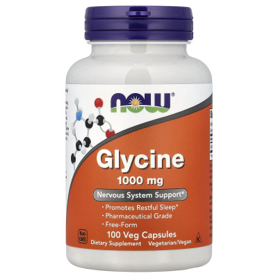 Гліцин, Glycine, Now Foods, 1000 мг, 100 вегетаріанських капсул