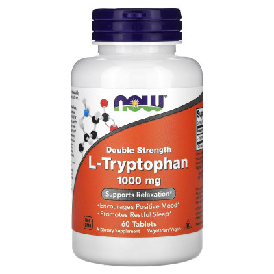 Триптофан (L-Tryptophan), Now Foods, подвійна сила, 1000 мг, 60 таблеток