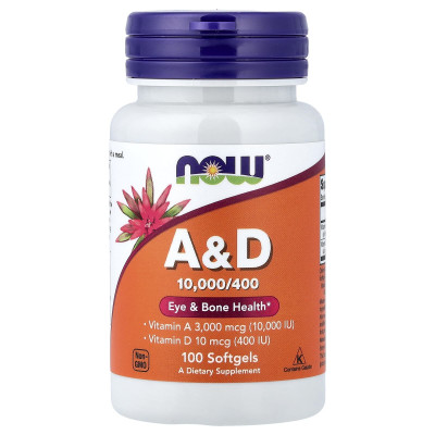Вітаміни А та D, Vitamins A&D, Now Foods, 100 гелевих капсул