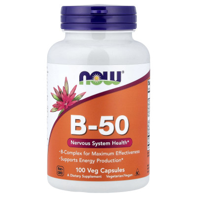 Вітаміни групи В-50, B-50, NOW Foods, комплекс, 100 вегетаріанських капсул